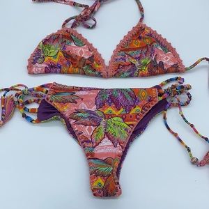 Rose pink and Palm trees Bikini set size S
